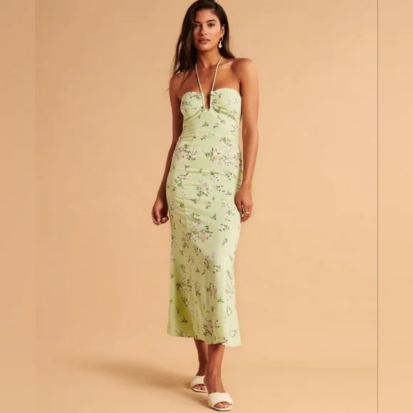 Abercrombie & Fitch Green Floral Halter Dress NWT - Picture 2 of 8